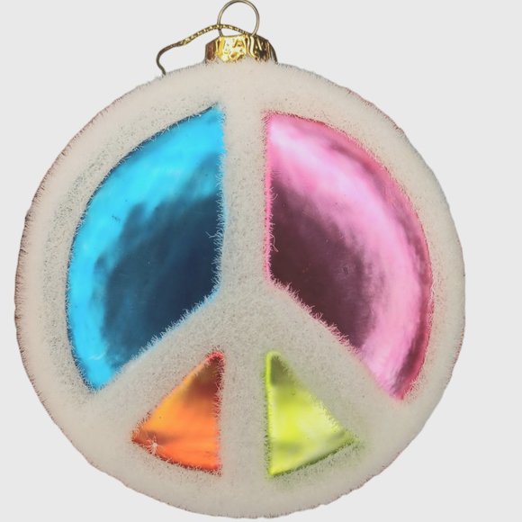 Psychedelic Peace Sign Christmas Ornament Glass Flocked Hippie Boho - Picture 12 of 12